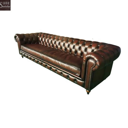 OEM High Quality Chesterfield Leather Sofa Antique Distressed Oxblood Red 100% Top Grain Genuine Leather Chesterfield Sofa Set