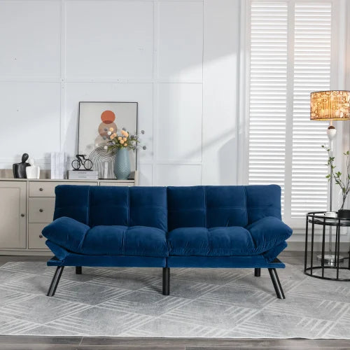 FCJ Navy Blue Convertible Folding Modern Sofa Bed Reclining and Extendable for Home or Mall Use for Living Room