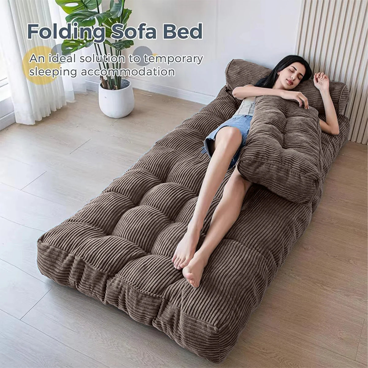 US In-Stock High Quality Corduroy Foldable Modern Sofa Bed No-Installation Vacuum Compressed for Living Room Balcony Hotel