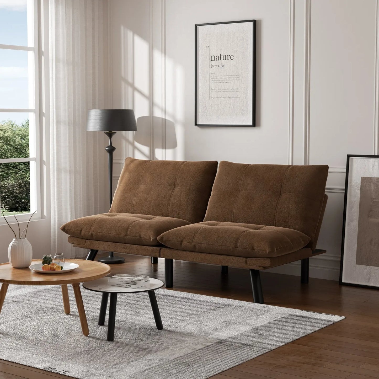 Convertible Folding Sofa Bed 2-Seater Modern Upholstered Sleeper Adjustable Armrests Backrest Modular Space-Saving Twin