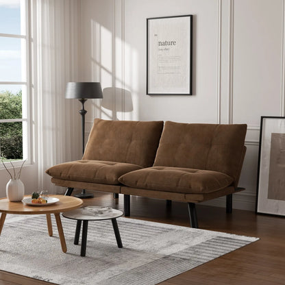 Convertible Folding Sofa Bed 2-Seater Modern Upholstered Sleeper Adjustable Armrests Backrest Modular Space-Saving Twin