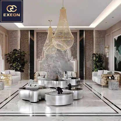 Luxury Villa Design Living Room Furniture Gold Stainless Steel Coffee Table Irregular Design High-end Metal Coffee Table