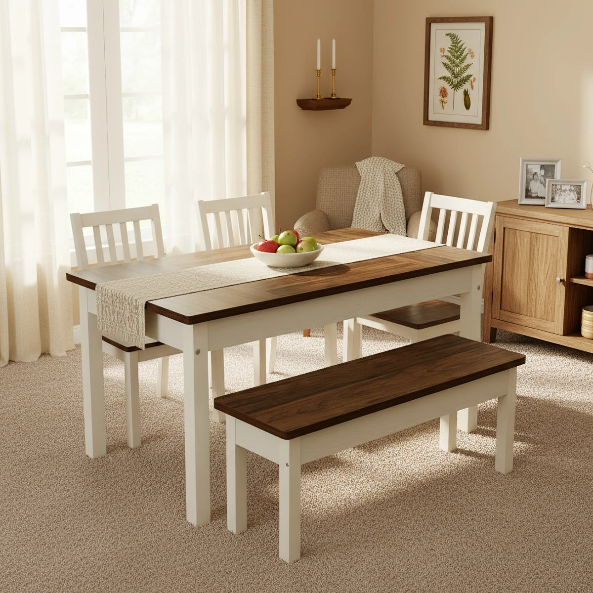 Tribesigns 3-Piece Dining Set with 2 Benches, 55