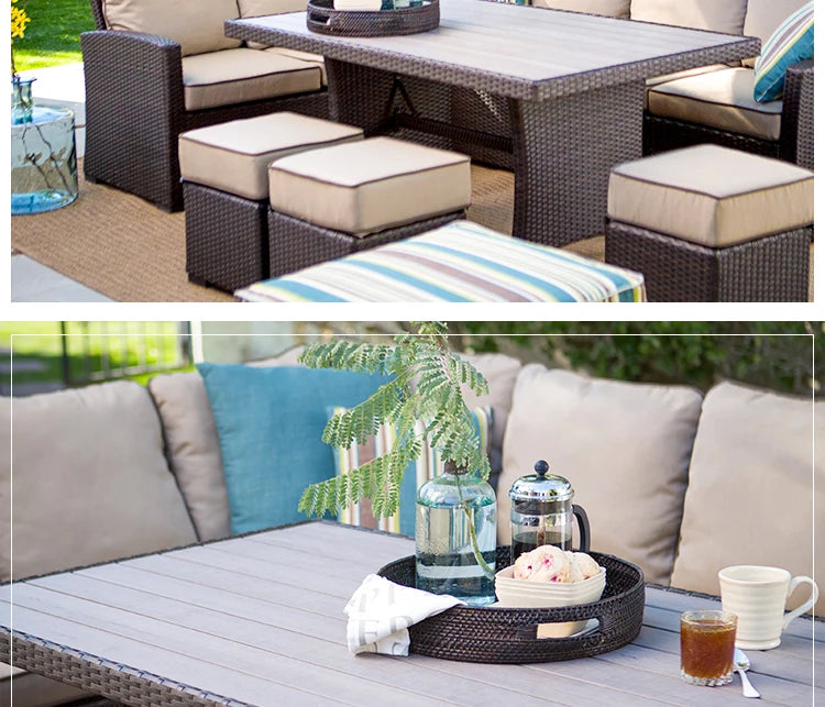 Nordic Rattan Sofa Combination For Courtyard Balcony Patio With Coffee Table Outdoor Garden Furniture Set Leisure Corner Sofas
