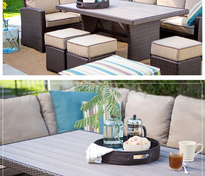 Nordic Rattan Sofa Combination For Courtyard Balcony Patio With Coffee Table Outdoor Garden Furniture Set Leisure Corner Sofas