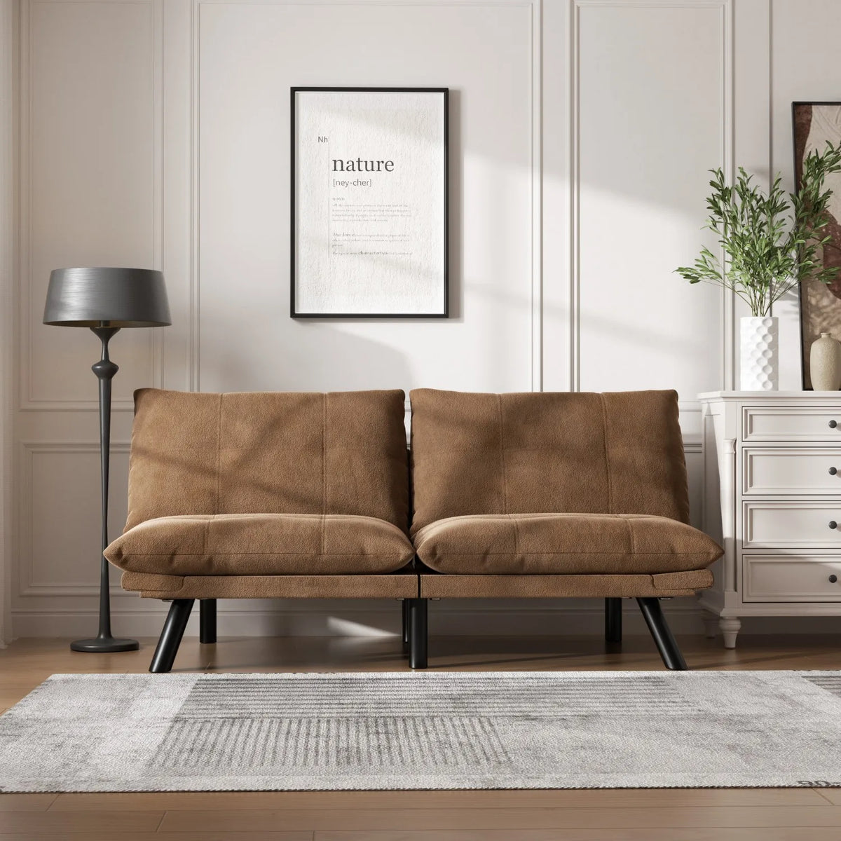 Convertible Folding Sofa Bed 2-Seater Modern Upholstered Sleeper Adjustable Armrests Backrest Modular Space-Saving Twin