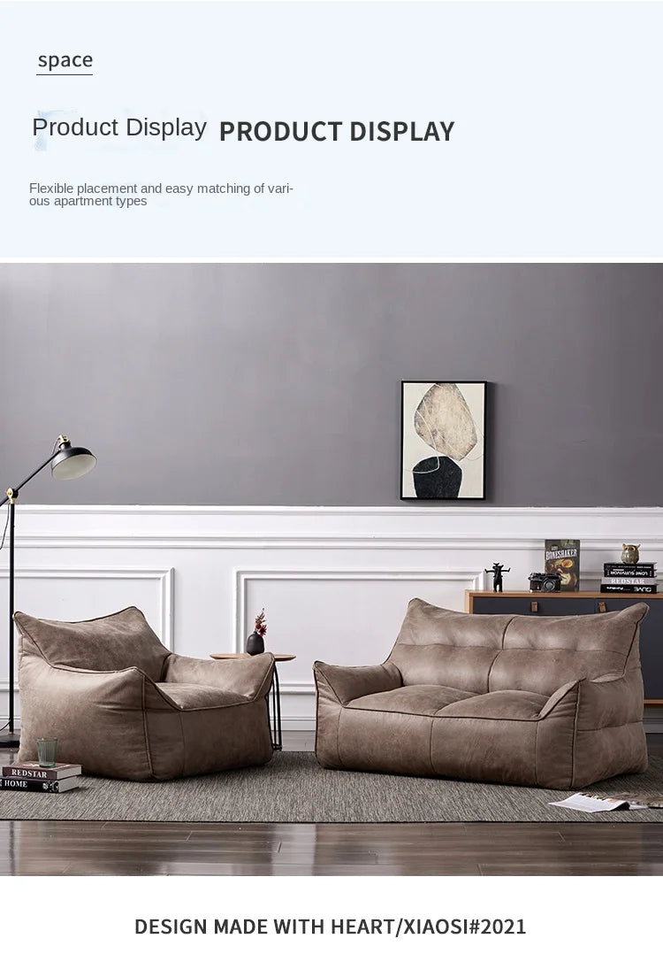 OTAUTAU 3-seat Retro Faux Leather Bean Bag Sofa Cover SF003【No Filler Inside ! You Need To Buy The Filler By Yourself！】