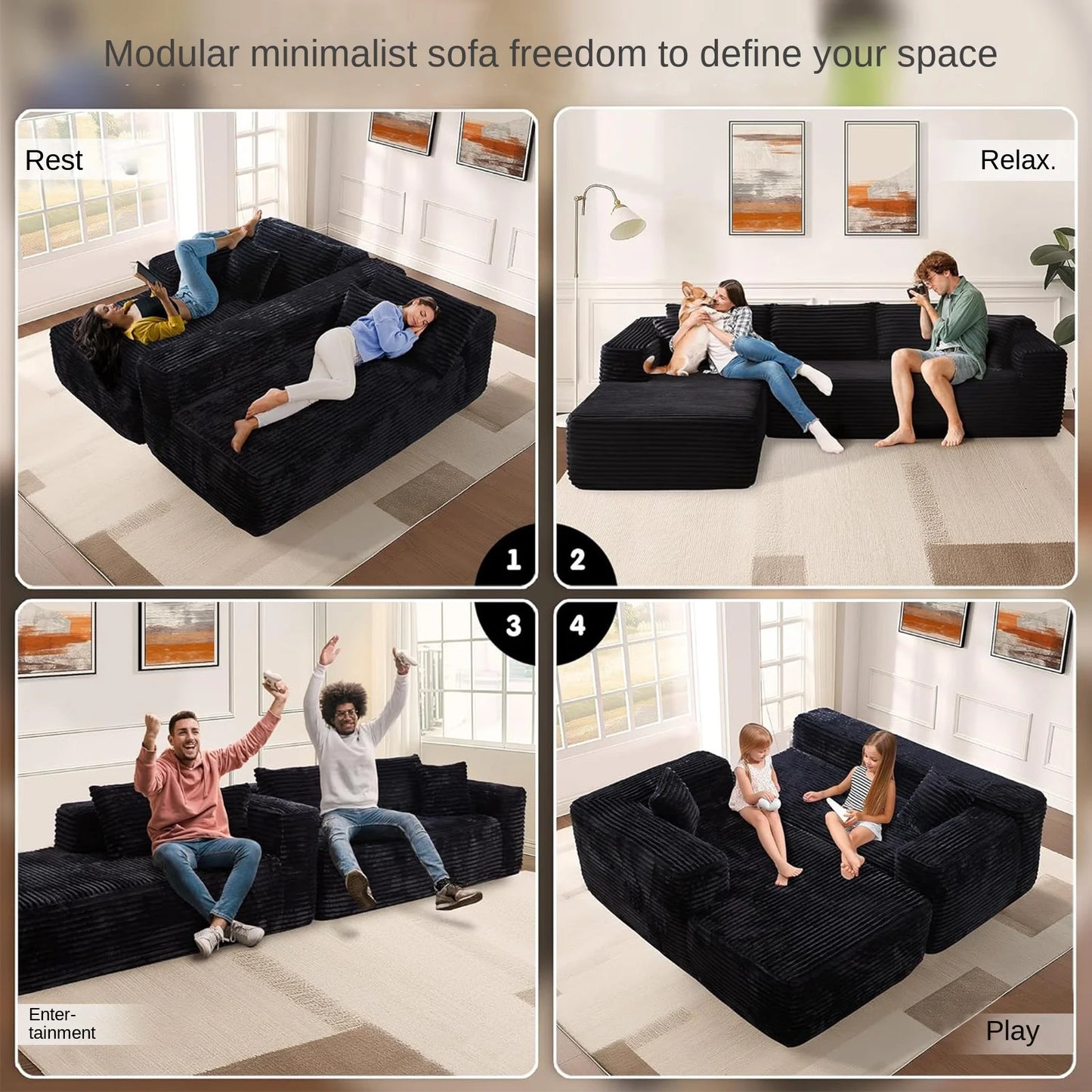 Modular Sectional Sofa Set Modern Design Corduroy Upholstery Compressed Sponge Filling Durable Living Room Furniture for Hotels