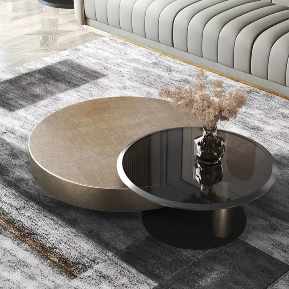 Luxury Modern Round Coffee Table Sets Hotel Center Tables Frame Combination Coffee Table Living Room Metal With Glass 1 Piece