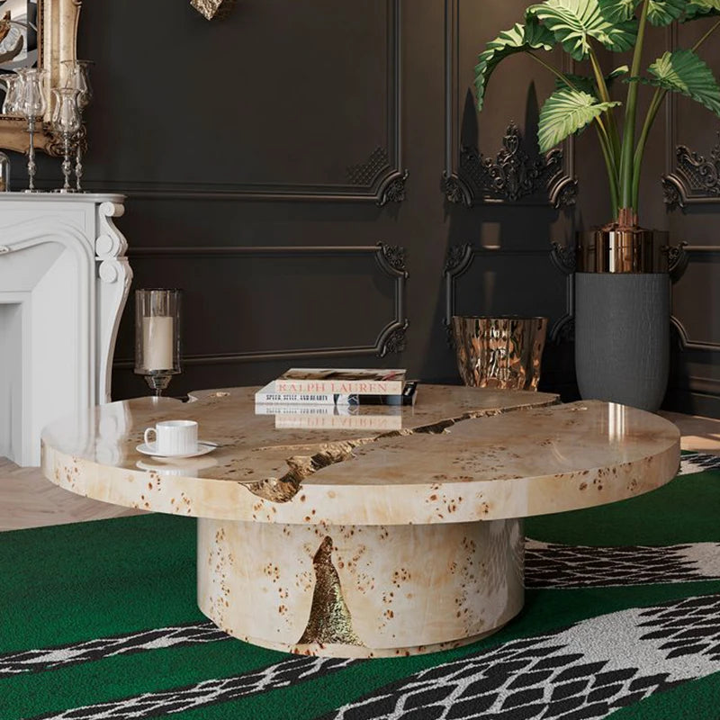 Large Round Luxury Italy Natural Stone Copper Modern Solid Wood Designer Living Room Furniture Center Square Coffee Table