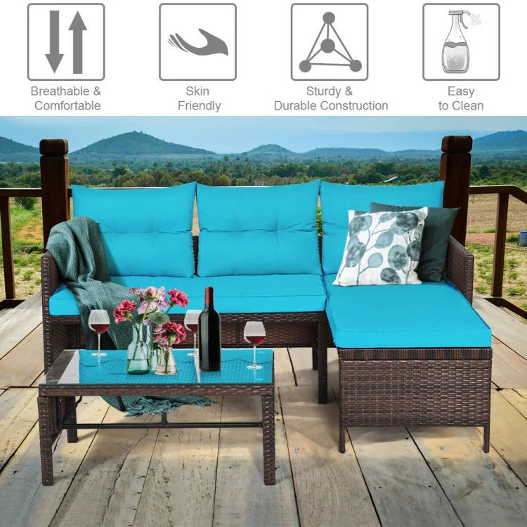 DB Modern Outdoor Patio Corner Rattan Sofa Set 3-Piece Durable PE Furniture for Garden or Living Room for Warehouse Use