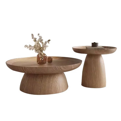 Modern Minimalist Extendable Round Wooden Coffee Table with Slate Top Panel Style Living Room Furniture for Home Use