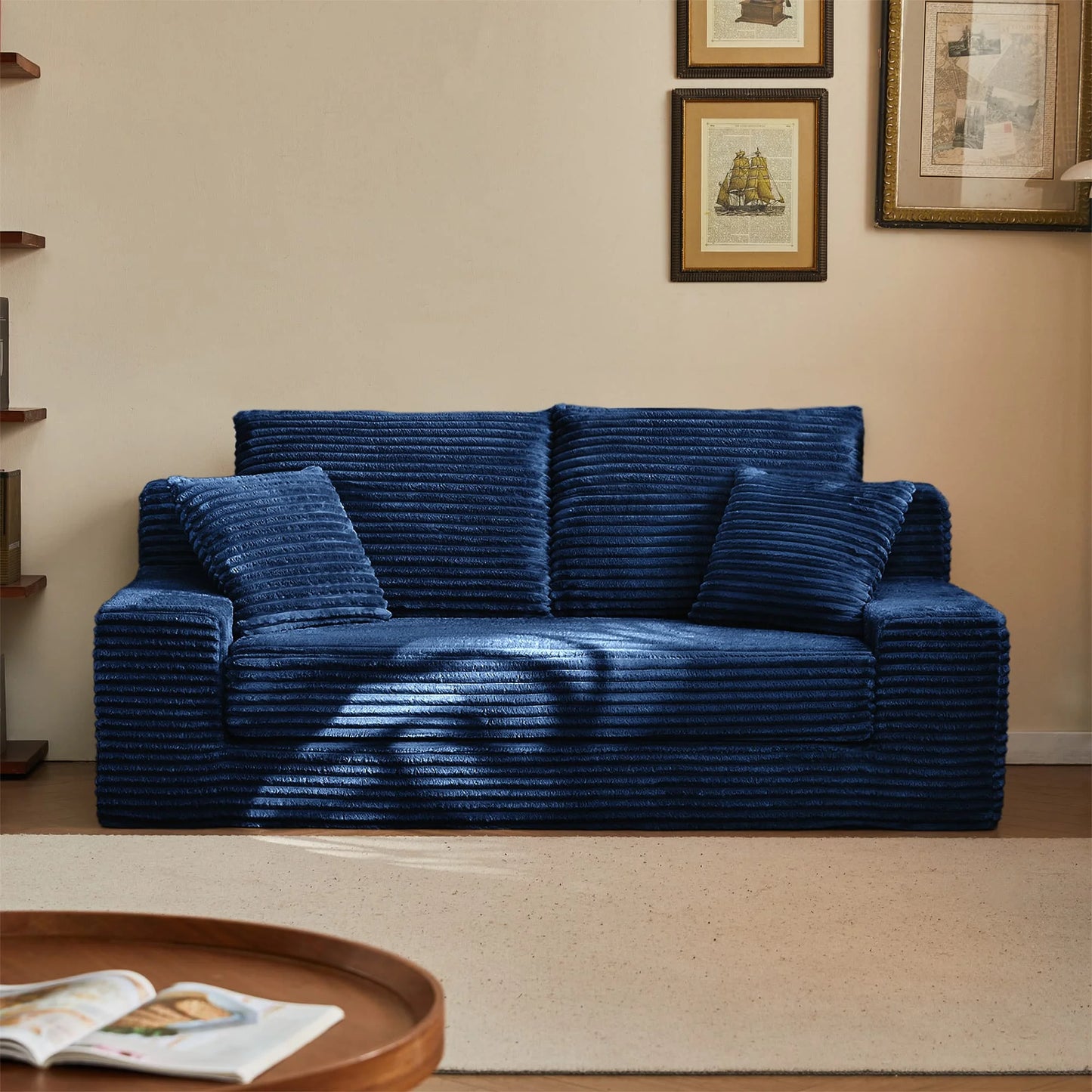 Modern Modular Loveseat Sofa Bed Convertible 2-in-1 Square Upholstered Durable Corduroy Fabric High-Density Foam Apartment Villa