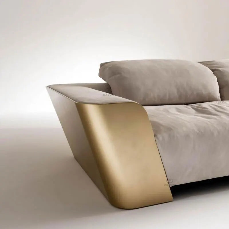 Italian Light Luxury Leather Sofa Living Room Three-person Stainless Steel Sofa Imported Frosted Leather Furniture