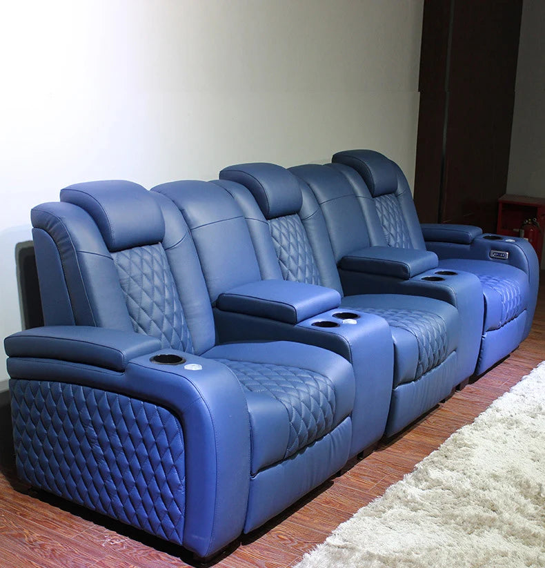 Multifunctional Electric Recliner Home Theater Living Room Sofa Genuine Leather Couch Nordic Cinema Modern Relax Massage Chair