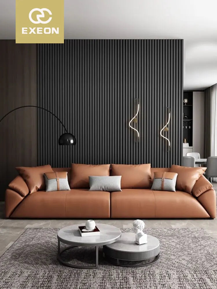 Italian Leather Sofa Light Luxury Modern First Layer Leather Small Apartment Direct Row Four-person Down Sofa