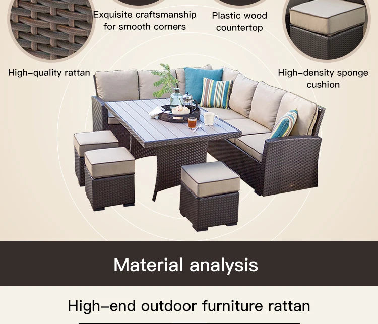 Nordic Rattan Sofa Combination For Courtyard Balcony Patio With Coffee Table Outdoor Garden Furniture Set Leisure Corner Sofas