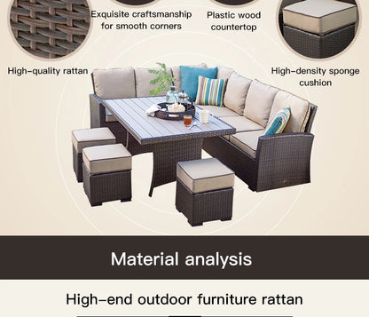 Nordic Rattan Sofa Combination For Courtyard Balcony Patio With Coffee Table Outdoor Garden Furniture Set Leisure Corner Sofas