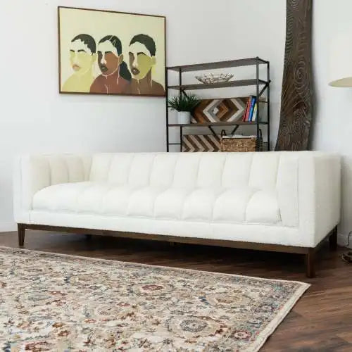 Modern Melissa Mid-Century  3-Seater White Boucle Modern Sofa for Living Room Furniture