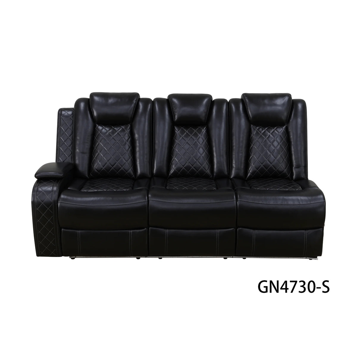 3-Piece Black Breathing Leather Recliner Sofa Set Upholstered Extendable Sponge Filling for Apartments Hotels Villas