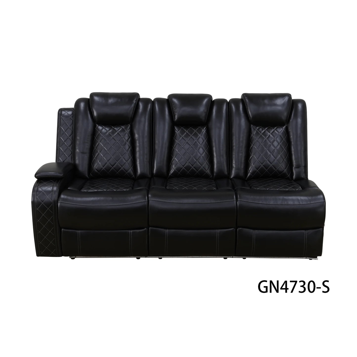 3-Piece Black Breathing Leather Recliner Sofa Set Upholstered Extendable Sponge Filling for Apartments Hotels Villas