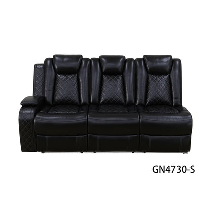 3-Piece Black Breathing Leather Recliner Sofa Set Upholstered Extendable Sponge Filling for Apartments Hotels Villas