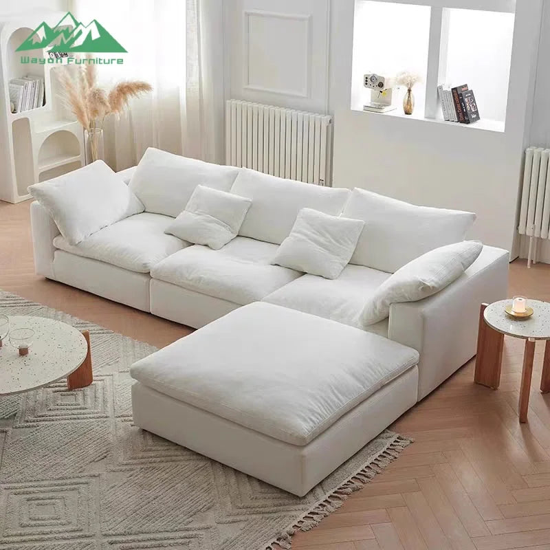 Wayon   Modern Modular Sofa with Wooden Legs Light Beige Fabric for Apartment Living Room Flexible Sectional