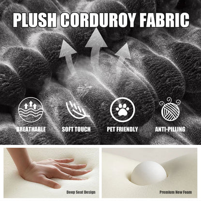 Grey Corduroy L-Shape Corner Three Seat Modular Compressed Sponge Sofa with Vacuum Packaging for Hotel Use in a Box