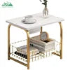Wayon Ergonomic Side Sofa Table with Integrated Wire Basket Functional Coffee Table for Small Space