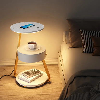 Modern Wood Metal Marble Wireless Charging Bedroom Led Night Light Living Room Shelf Coffee Table Bedside Floor Lamp