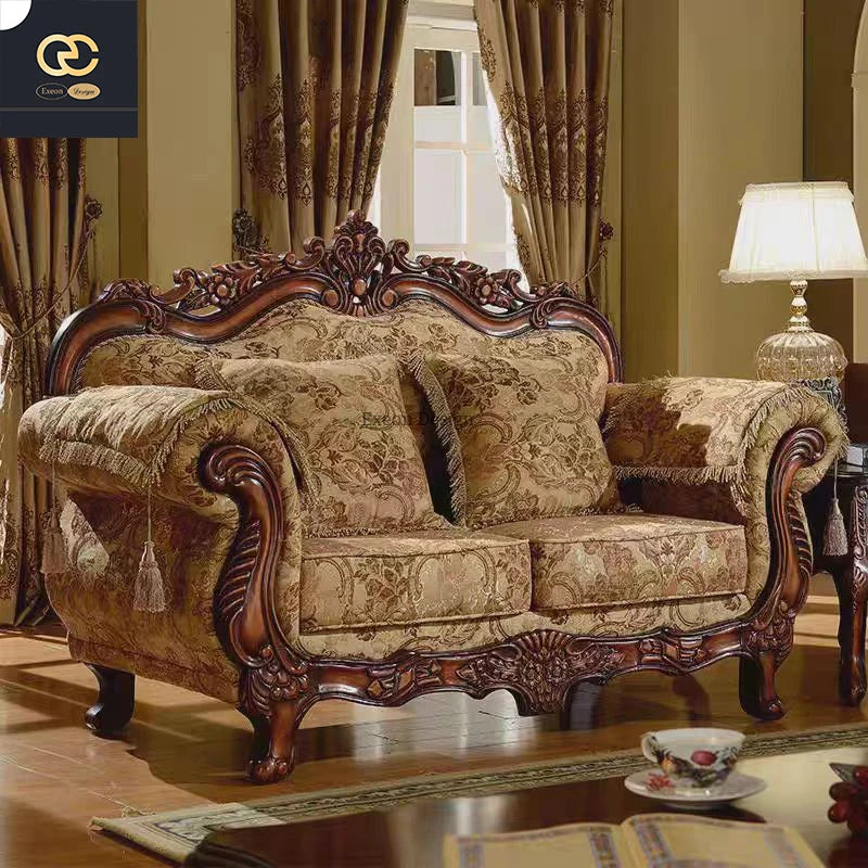 2025 Luxury European Classical Design Carved Sofa High Quality Luxury Living Room Combination Villa Upholstered New Style Cloth