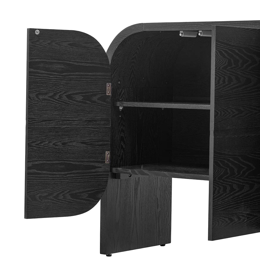 Modern Wood Sideboard Cabinet Curvy Edge 4 Doors Storage Adjustable Shelves Portable Living Room