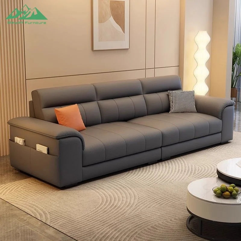 Wayon  Modern Italian Light Luxury Straight Sofa Gray Fabric with Storage Pockets and Pillows for Small Living Room