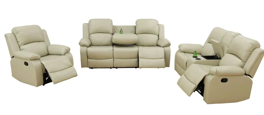Beige Corduroy 3-Piece Living Room Recliner Sofa Set