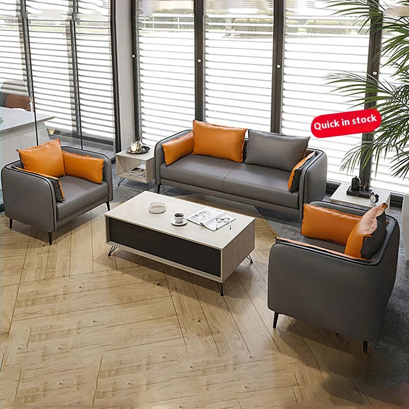 High Quality Modern Genuine Leather 3 Pieces Selection European Simple Style Office Sofa
