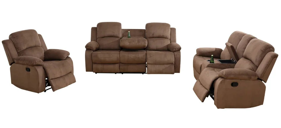 Beige Corduroy 3-Piece Living Room Recliner Sofa Set