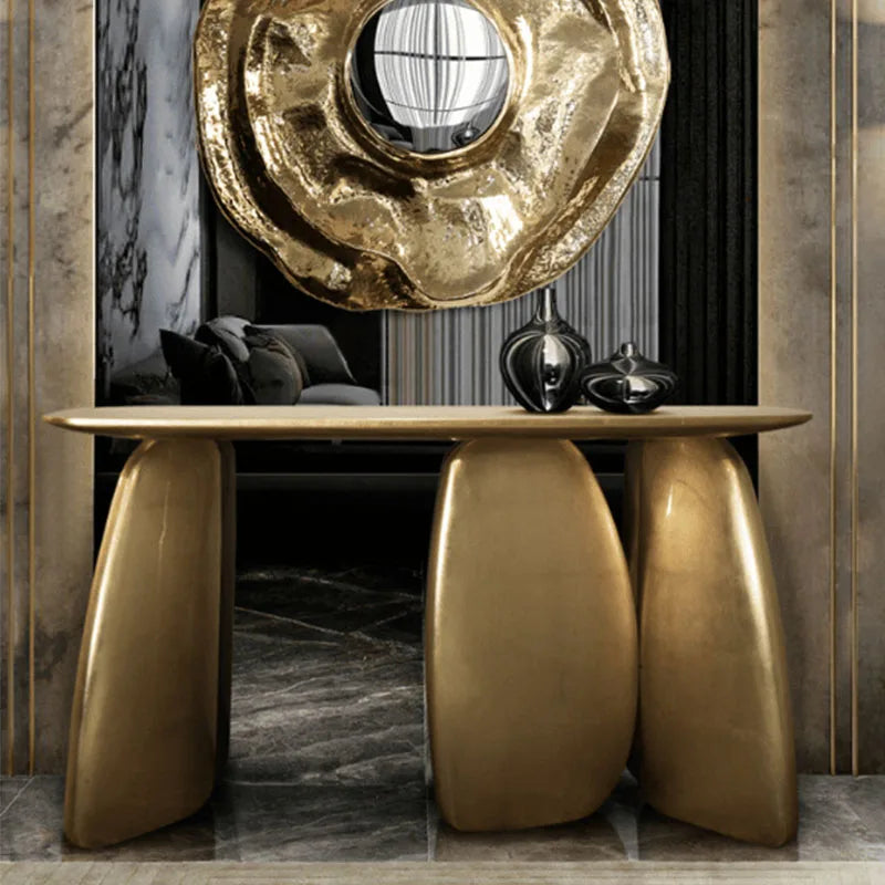 Luxury Modern Gold Console Table for Entrance Hallway Living Room & Villa Corner Irregular Oval Portal Console Furniture