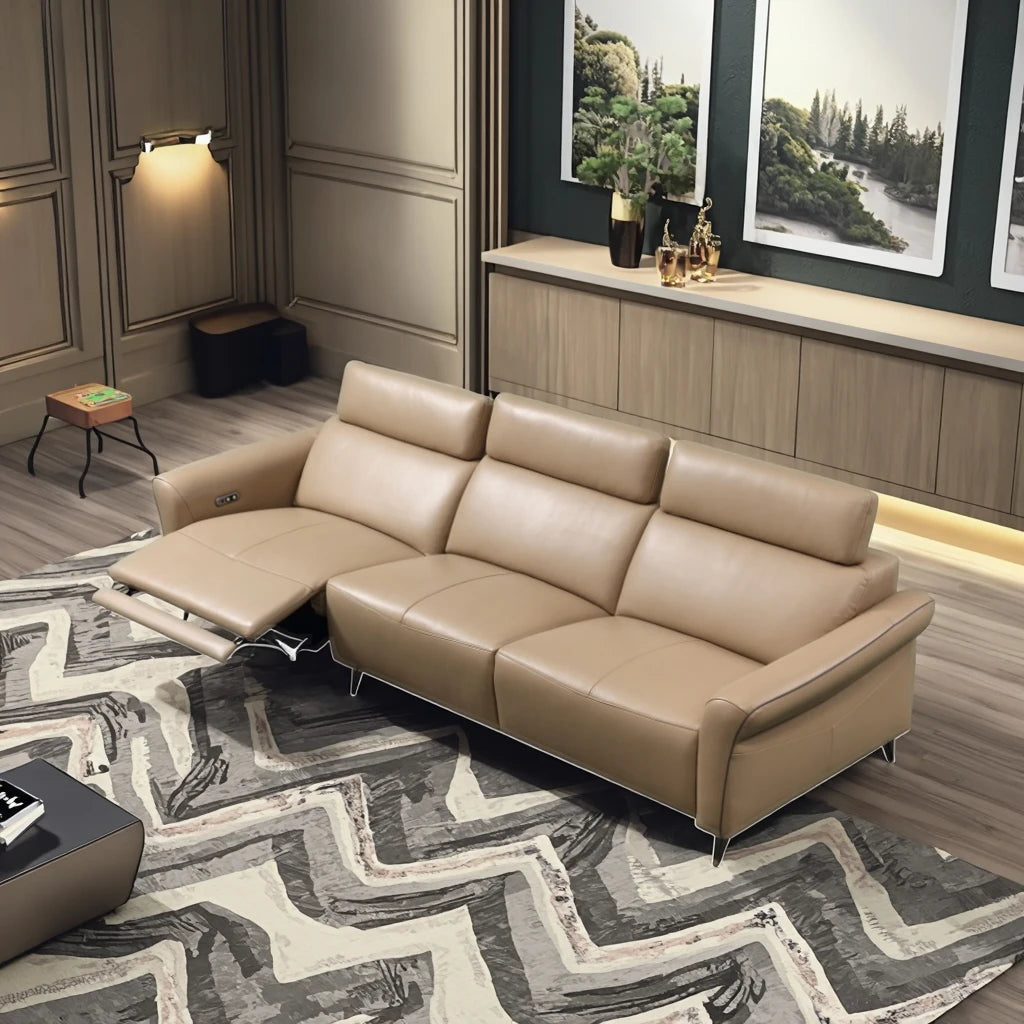 Modern Luxury Import Indoor Leather 3 Seater Adjustable Sectional Electric Recliner Sofa Set Sponge Wood Frame Adjustable Villa