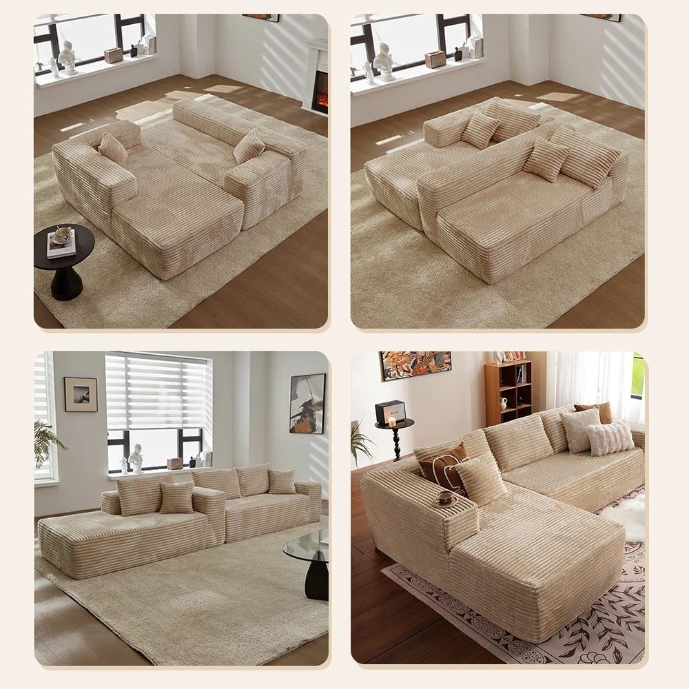 Best-Selling Convertible Tufted L-Shaped Modular Fabric Sofa with Modern Design for Living Room-Flexible Combination Sofa Set