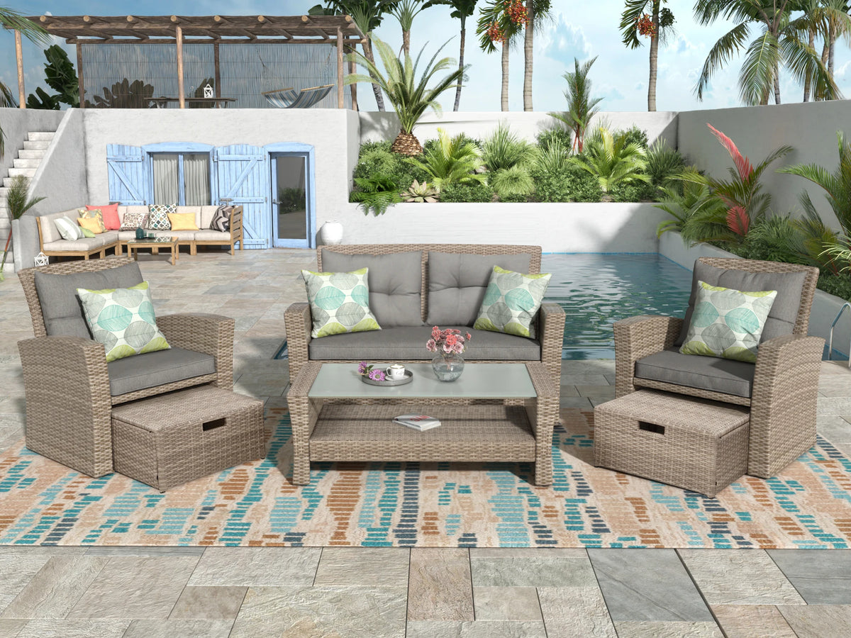 Modern U-Style 4-Piece Outdoor Rattan Sectional Sofa Set with Ottoman Cushions Durable & Lightweight All-Weather Furniture