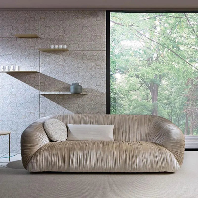 Italian Style Sofa Small Apartment 2.2 Meter Layer Leather Sofa Living Room Light Luxury Furniture