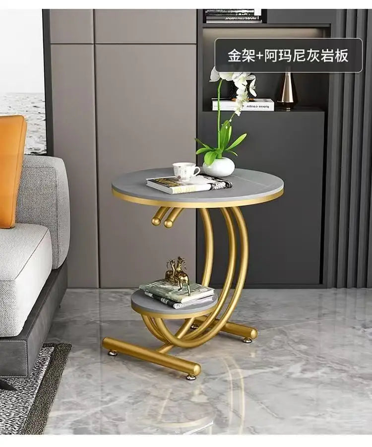 Contemporary Modern Luxury Living Room Side Table Made of Sintered Stone With Metal Frame Home Bar Office Furniture Park