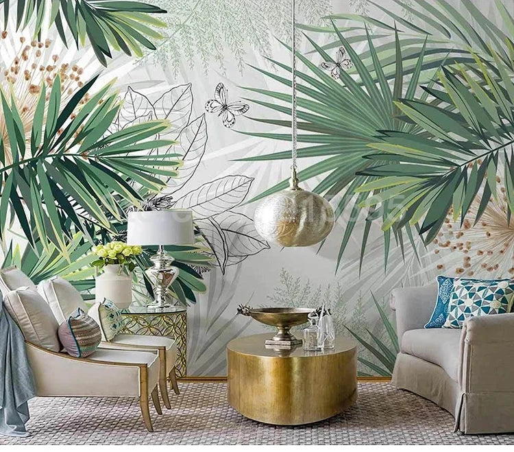 Custom 3D Mural Wallpaper Tropical Plants Rainforest Palm Leaf Interior Bedroom Dining Room Living Room Photo Wall Decoration