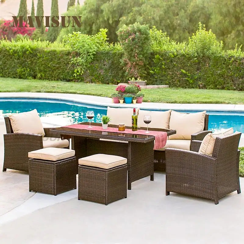 Nordic Rattan Sofa Combination For Courtyard Balcony Patio With Coffee Table Outdoor Garden Furniture Set Leisure Corner Sofas