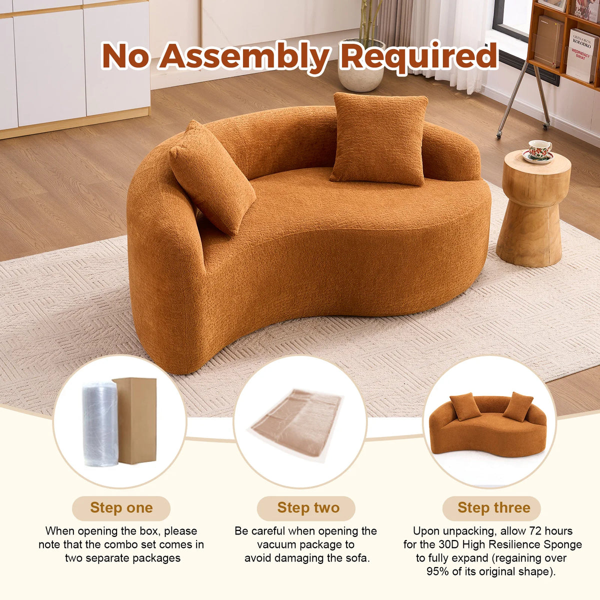 Full Compression Sponge Loveseat S-Curved Dual-Depth Sofa Orange Chenille Modular for Small Spaces & Meditation