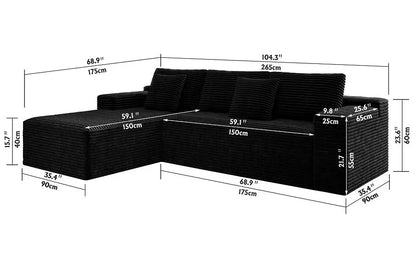 Modular Sectional Sofa Set Modern Sofa Bed Eco-Friendly Design Plush Corduroy Fabric Wood Legs No Assembly Required 2PC Free