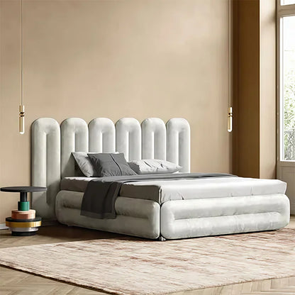 Art Modern King Deluxe Bed Solid Wood Frame Metal Legs Blue Green Red Velvet Bedroom Furniture