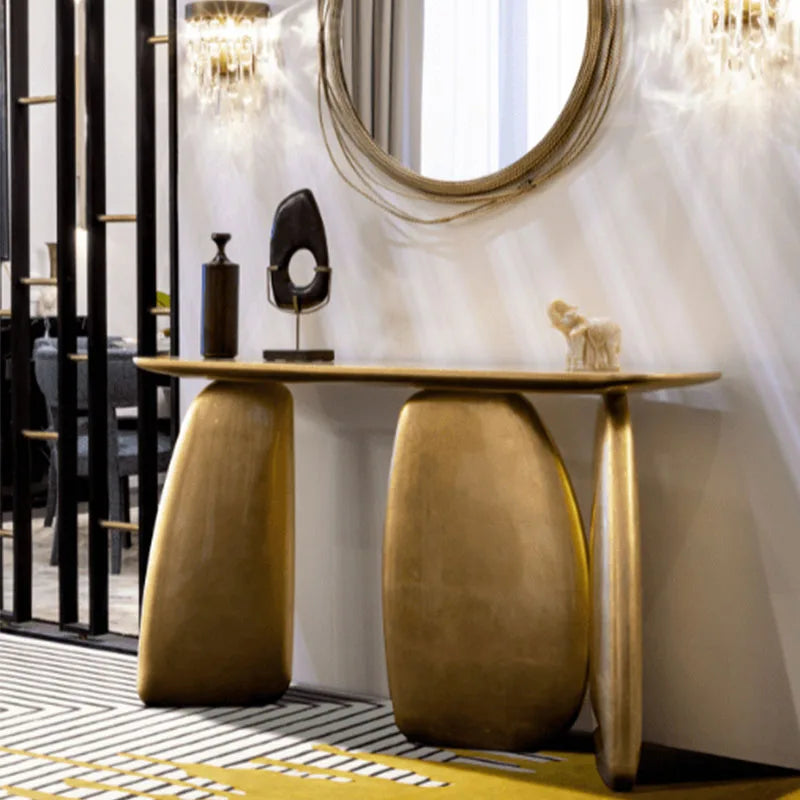 Luxury Modern Gold Console Table for Entrance Hallway Living Room & Villa Corner Irregular Oval Portal Console Furniture