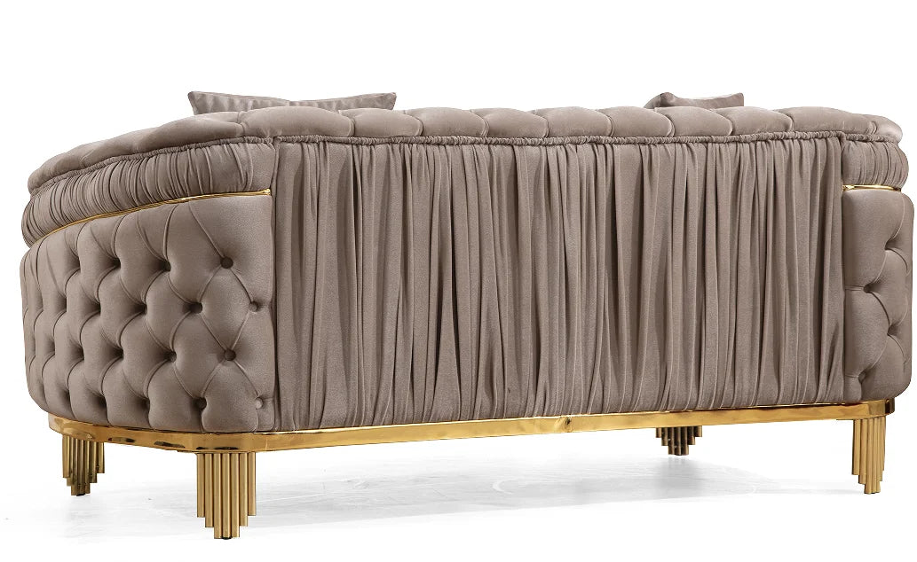 Modern Style Modular 2 Piece Apartment Living Room Set (includes Sofa + Loveseat) Made Velvet Button Tufted Surface Taupe Color