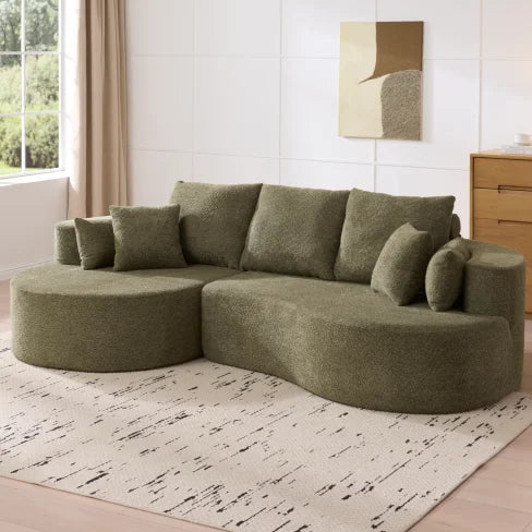 106 In. 2-Piece Modern Reclining Fabric Cloud Curved Sectional Sofa Set with Chaise for Villa Living Room Bedroom Apartment-Gray